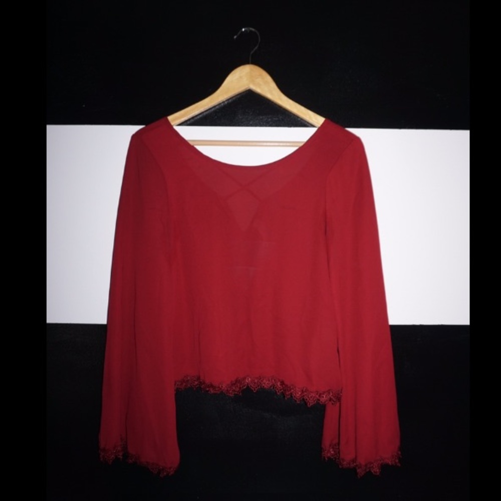Maroon Wide Sleeved Top with Lace Details